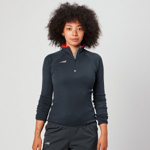 Altra CORE MERINO WOOL 1/2 ZIP Women's Tops Black | UYM-280147