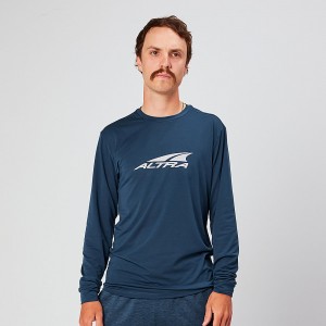 Altra EVERYDAY PERFORMANCE LONG SLEEVE Men's T-Shirt Navy | GQH-784165