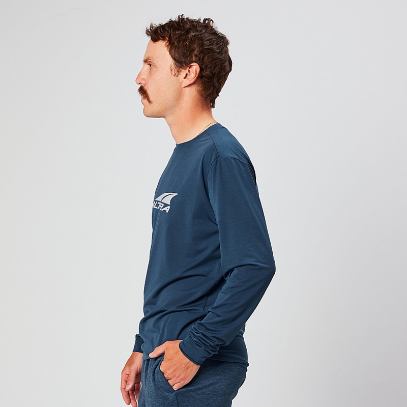 Altra EVERYDAY PERFORMANCE LONG SLEEVE Men's T-Shirt Navy | GQH-784165