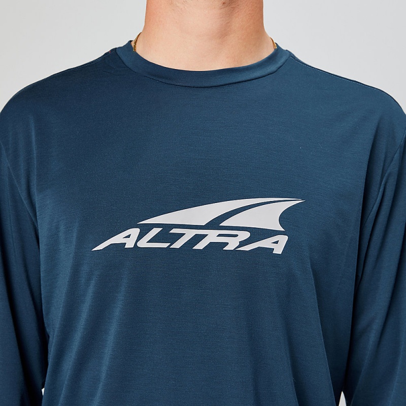 Altra EVERYDAY PERFORMANCE LONG SLEEVE Men's T-Shirt Navy | GQH-784165