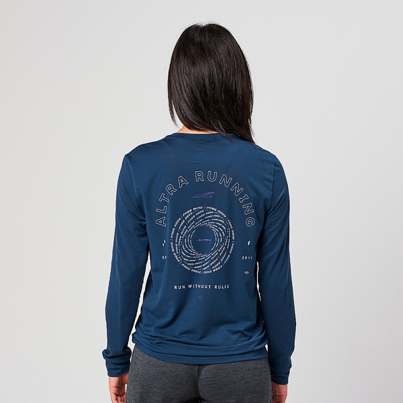 Altra EVERYDAY PERFORMANCE LONG SLEEVE Women's T-Shirt Navy | VJW-047568