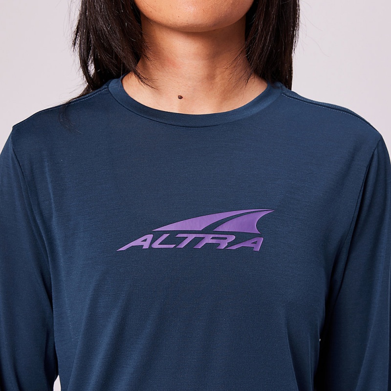 Altra EVERYDAY PERFORMANCE LONG SLEEVE Women's T-Shirt Navy | VJW-047568