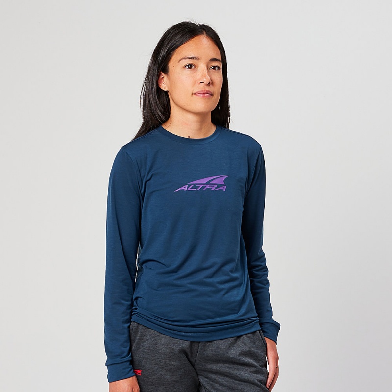 Altra EVERYDAY PERFORMANCE LONG SLEEVE Women\'s T-Shirt Navy | VJW-047568