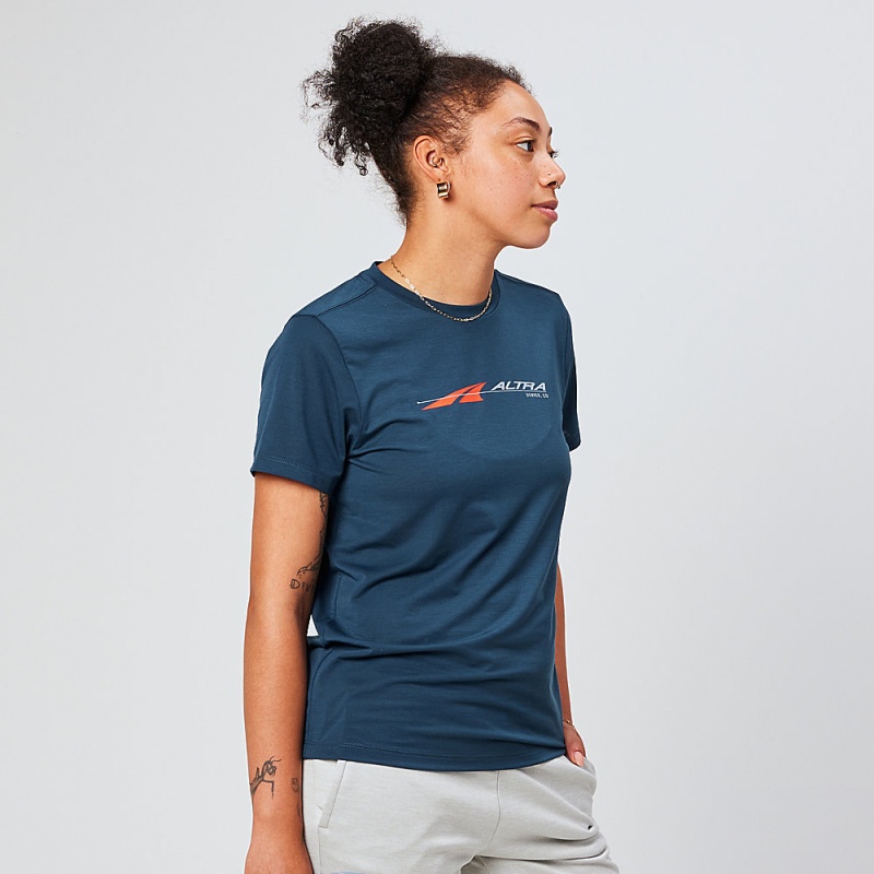 Altra EVERYDAY PERFORMANCE SHORT SLEEVE Women's T-Shirt Navy | DYA-320475